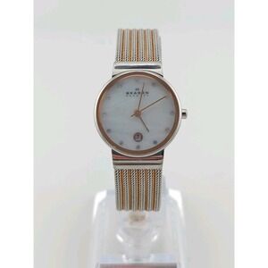Skagen Denmark 355SSRS Women's Silver Tone Mesh Watch w/ Date - New Battery